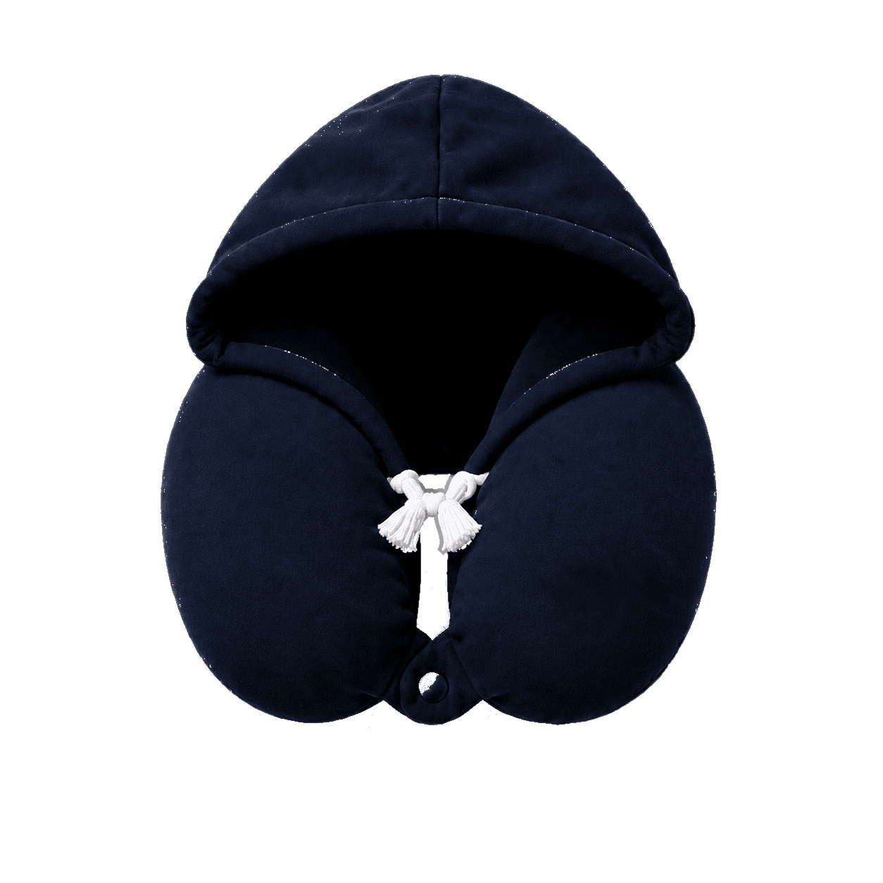 Snug Hood in Midnight Navy, front view, hood up.